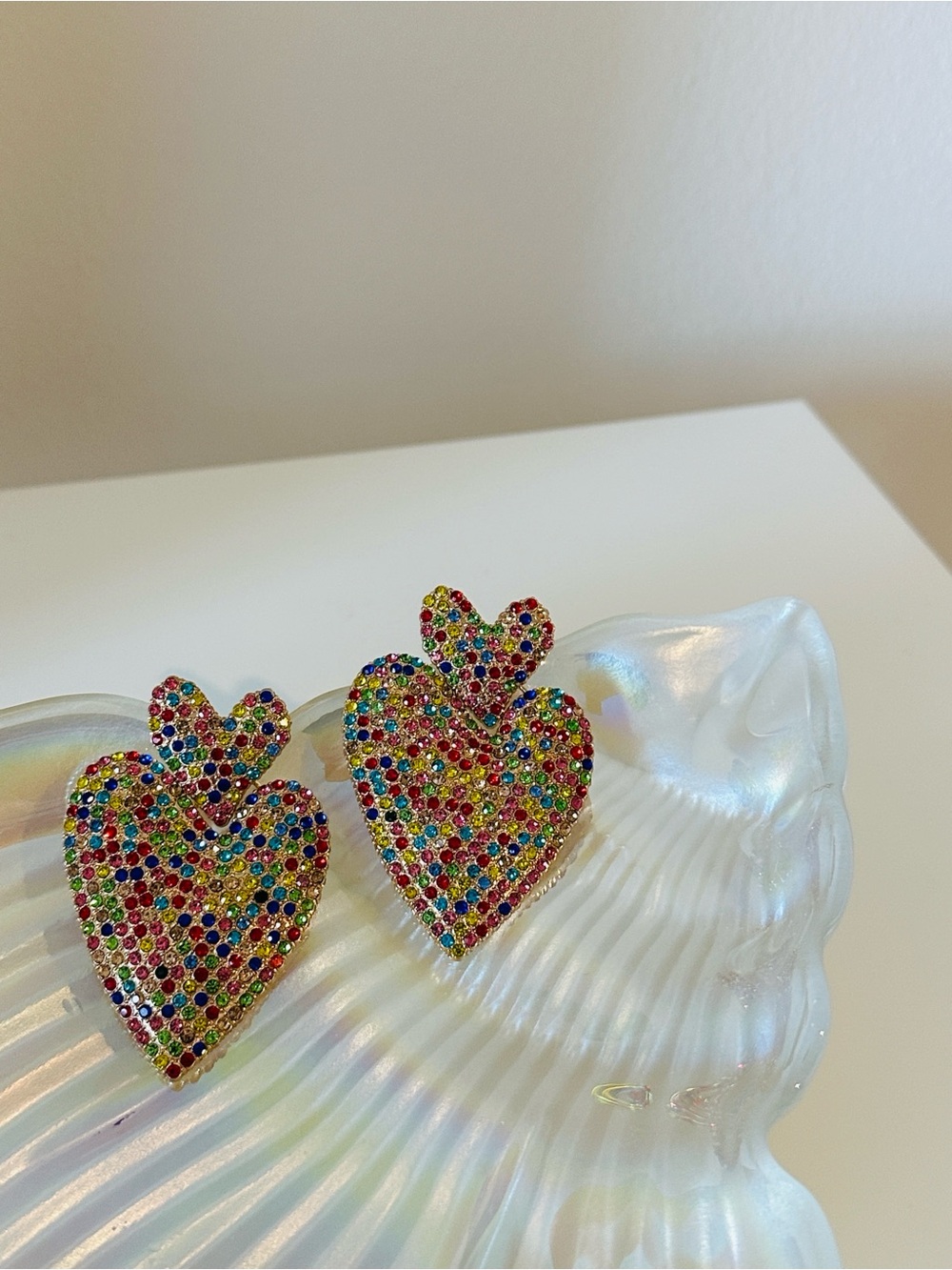 Multicolor Crystal Heart Drop Earrings - Women Jewelry